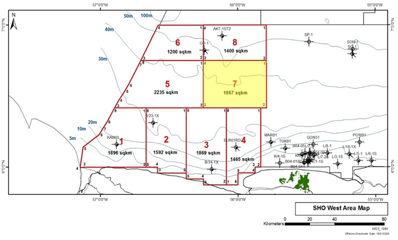 Het Shallow Offshore West-gebied is opgedeeld in acht exploratie- en productieblokken. Chevron deed het meest gunstige bod voor Block 7