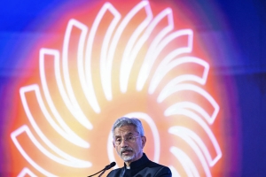 Subrahmanyam Jaishankar, minister van Buitenlandse Zaken van India, spreekt op een top in New Delhi, 27 augustus. Foto Sajjad Hussain/AFP 