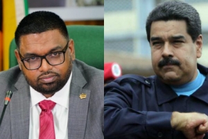 Guyana President Dr. Mohamed Irfaan Ali [left] and Venezuela President Nicolas Maduro.