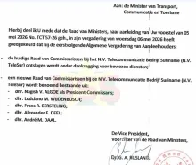 Nieuwe RvC Telesur onder leiding van Nagisch Algoe treedt maandag aan