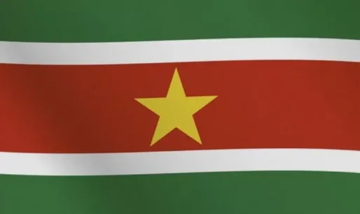 Vijftig jaar Suriname, vijfpuntige ster in vlag, vijf letters NATIO