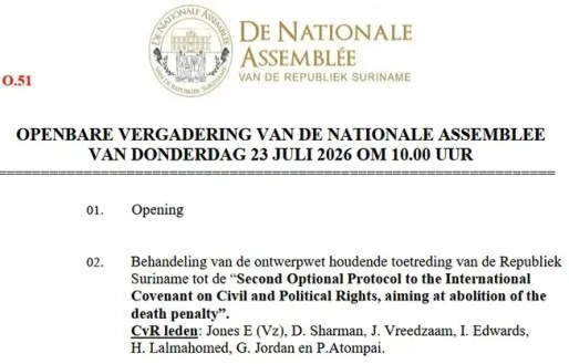 DNA behandelt toetreding Suriname tot VN-protocol tegen de doodstraf