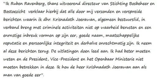 Ravenberg geeft gehoor aan rechterlijk vonnis in zaak Joerawan