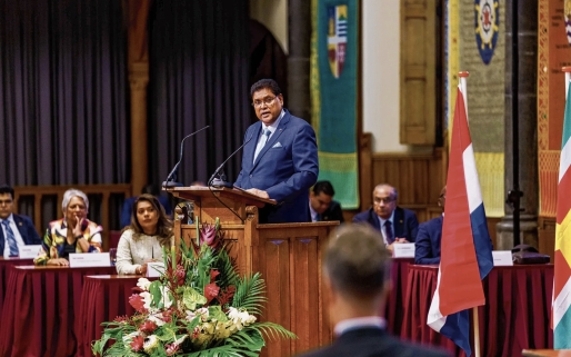 Foto: De Surinaamse president Chandrikapersad Santokhi, afgelopen donderdag in de Ridderzaal aan het Binnenhof.Foto Marco de Swart/ANP 