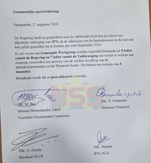Regering verhoogt lonen landsdienaren met 15%, geen akkoord met vakbeweging (update)