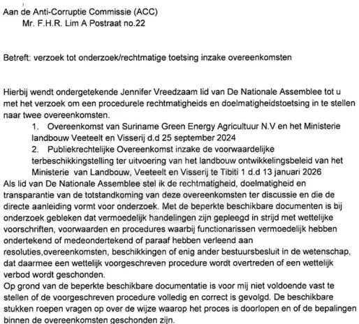 Vreedzaam schakelt Anti-Corruptie Commissie in voor onderzoek naar LVV-gronddeals