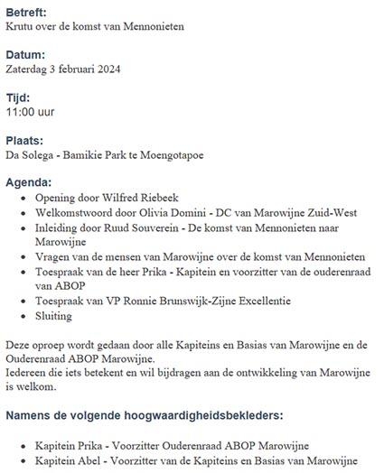 Deze bijeenkomst die zaterdag gehouden zou worden in Moengotapu, is afgelast.